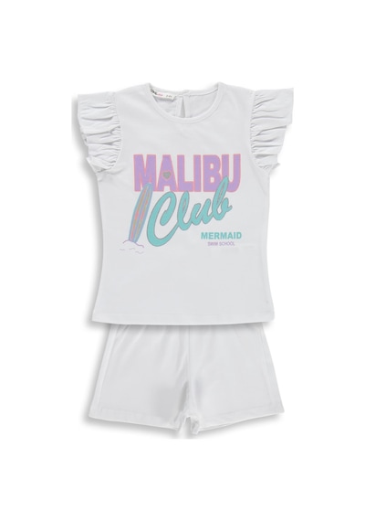 Civil Girls Malibu Baskılı Şortlu 2-5 Yaş Takım - Kırık Beyaz