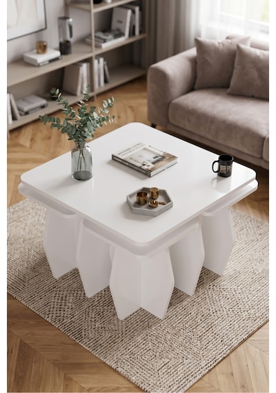 Modern 5'li Orta Ve Zigon Sehpa Seti - Beyaz