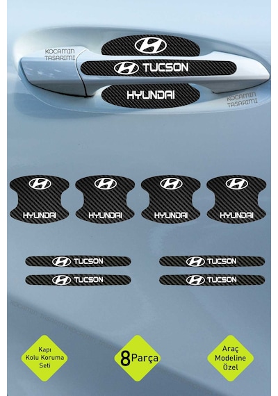 Hyundai Tucson Kapı Kolu Karbon Folyo Seti Tucson Uyumlu, 8 Parça Çizilmeye Dayanıklı Şık Tasarım