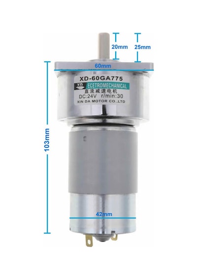 Xd-60ga775 Dc Motor 24v 30rpm 35w 40kg.cm Yüksek Tork Kuvvet Metal Dişli Redüktörlü Robot Cnc