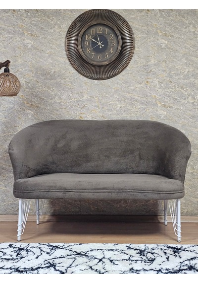Zafir İkili Teddy Beyaz Boyalı Telli Ayak Çay Seti Koltuk İkili Berjer , Balkon, Salon, Ofis Kahverengi