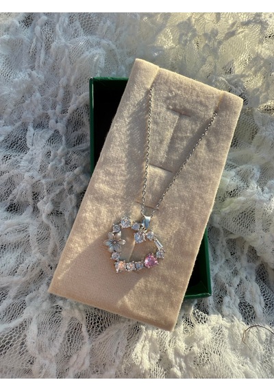Işıltılı Elegant Heart Necklace Gümüş