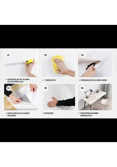 Hubrendy Emin 6 Adet Yapışkanlı Beyaz Mermer Desenli Sticker 30x30 Cm