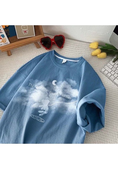 Noıssey Dreamer Bear Clouds Mavi T-shirt Tyc00797037377