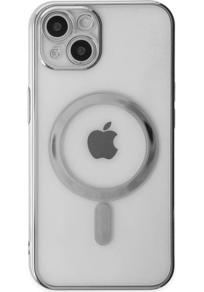 Apple Uyumlu iPhone 14 Plus Kılıf Magneticsafe Lazer Silikon Gümüş/