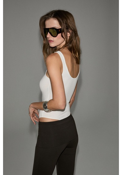 Grimelange Chıles Kadın Slim Halter Yaka Kolsuz Çıtçıtlı Ekru Body
