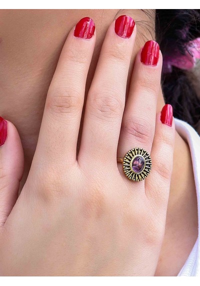 Doğal Taş Ametist Doğal Taşlı Antik Model Kadın Ayarlanabillir Yüzük Euy74amt Mor