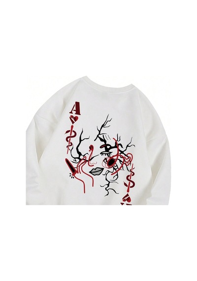 Startmore Coke Serisi Letter & Figure Graphic Pullover Beyaz