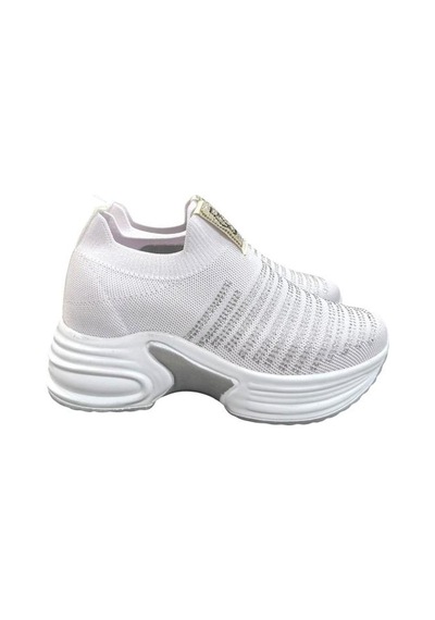 Aybaak 5006 Triko Taşlı Dolgu Topuk Kadın Ayakkabı Sneaker Beyaz