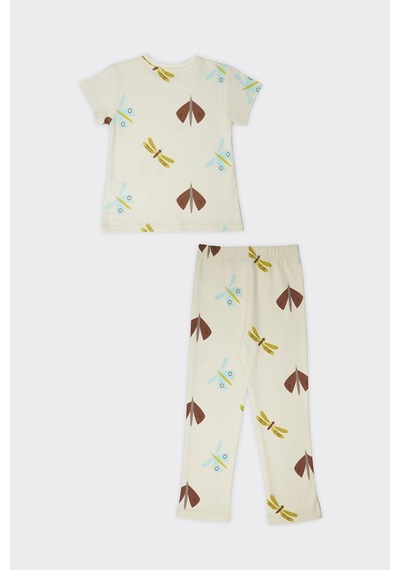 Kız Çocuk Desenli Bej Pijama Takımı Çok Renkli