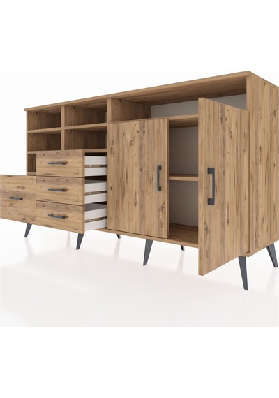 Kronos Konsol 7 Raflı 4 Çekmeceli 2 Kapaklı 176x59x99 Çam-çam Çam-çam