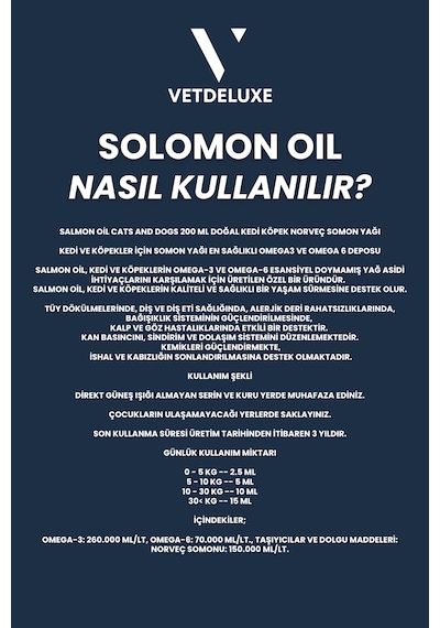 Vetdeluxe Salmon Oil Omega 3-6 Deri Tüy Sağlığını Destekleyen Somon Yağı 200 ML