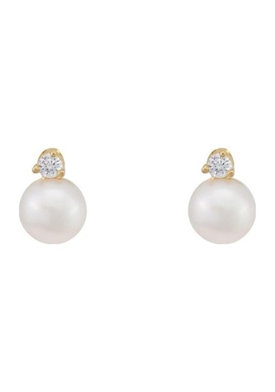 14 Ayar Altın Üç Tırnaklı Pırlantalı 0,03 Karat İnci Küpe 3 Mm Rose