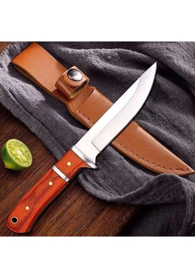 Valkyrie 3cr14mov Paslanmaz Çelik Av Bıçağı Ahşap Saplı, Kılıflı Kamp Ve Outdoor Bıçağı Kırmızı Kırmızı