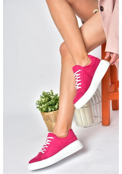 Fox Shoes P602045002 Fuşya Süet Kadın Spor Ayakkabı Sneakers Fuşya