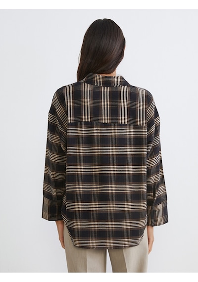 Lcw Vision Siyah Ekose Oversize Kadın Gömlek