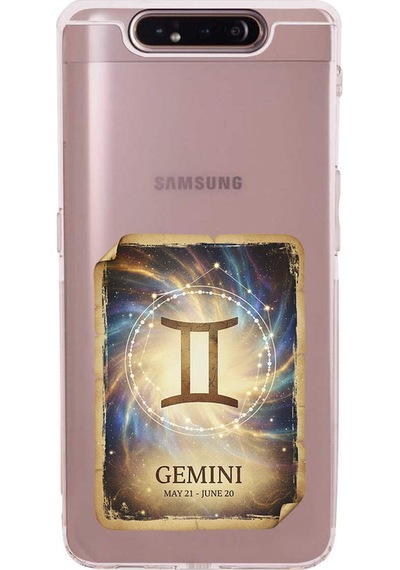 Samsung Galaxy A90 İle Uyumlu Burç Kartları İkizler Tasarımlı Şeffaf Silikon Kılıf Şeffaf