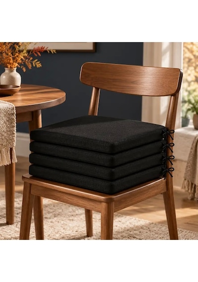 4 Lü Düz Bağcıklı Sandalye Minderi 40 40 4 Cm Siyah 40 40 4 Cm 4 Adet Açık Bej