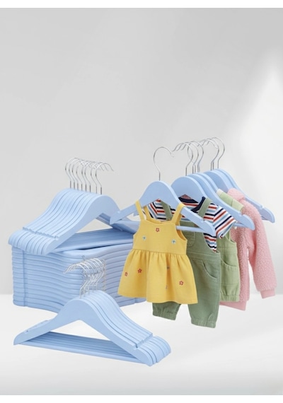 Mavi Ahşap Bebek Elbise Pantolon Askısı 10 Adet Mavi
