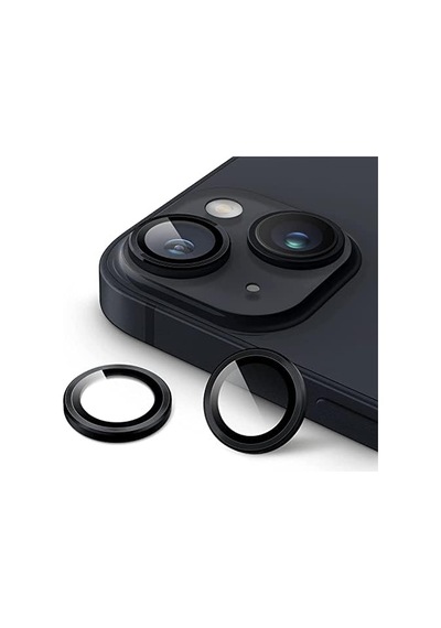 iPhone Uyumlu 14 / iPhone Uyumlu 14 Plus Kamera Camı Lens Koruyucu Halka Set - Siyah