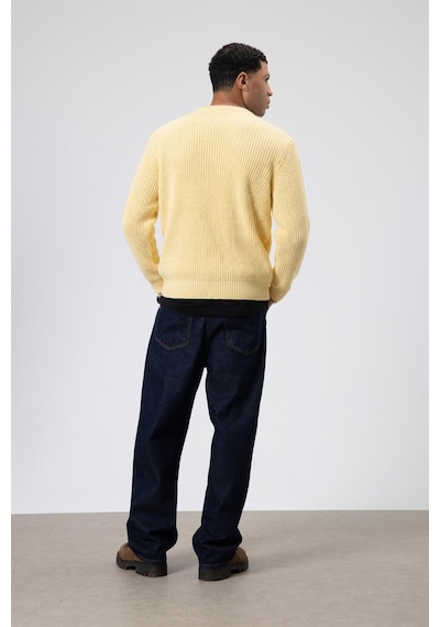 Vamos Bisiklet Yaka Oversize Triko Kazak V60-10 Sarı