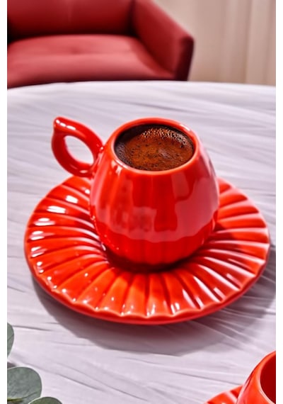 4 Parça 2 Kişilik Kahve Fincan Takımı Kabak Dizayn,tasarım,hediyelik Renkli