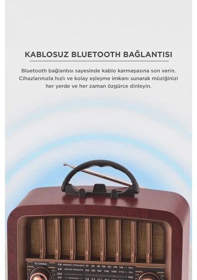 Özel Üretim Torima Bluetooth Hoparlör Nostaljik Radyo D57 Ahşap Bağlantı Taşınabilir