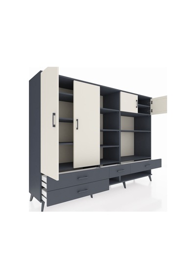 Hyperion Dolap 12 Raflı 4 Çekmeceli 4 Kapaklı 220x44x163 Antrasit Antrasit-aytaşı/antrasit Hyperion Dolap 12 Raflı 4 Çekmeceli 4 Kapaklı 220x44x163 Antrasit Antrasit-aytaşı/antrasit