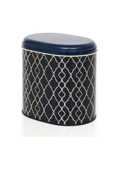 Trellis Old Blue Desenli Oval Metal Saklama Kabı 14 x 12 x 13 CM 1.4 L Çok Renkli