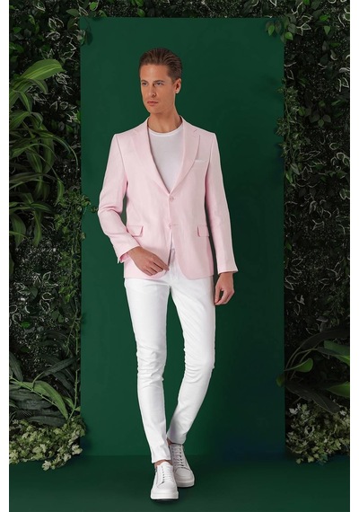 Efor Comfort Fit Çift Yırtmaç %100 Keten Casual Pembe Ceket C 668 Pembe