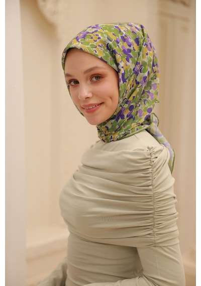 Silk Home Soft Eşarp 73081-32 Taş, Mor, Yeşil, Asit, Su Yeşili
