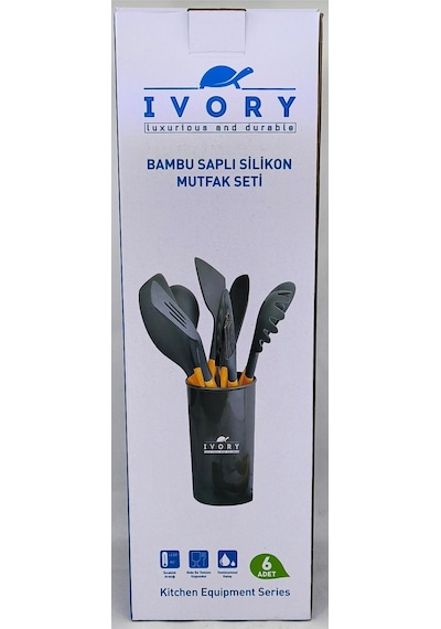 Ivory Doğal Bambu Saplı %100 Silikon Mutfak Seti 6 Parça Siyah