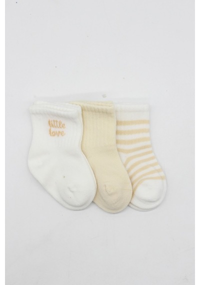 Erturkstore Little Love Girl 3'lü Penye Soket Çorap 10137 Ekru Çok Renkli
