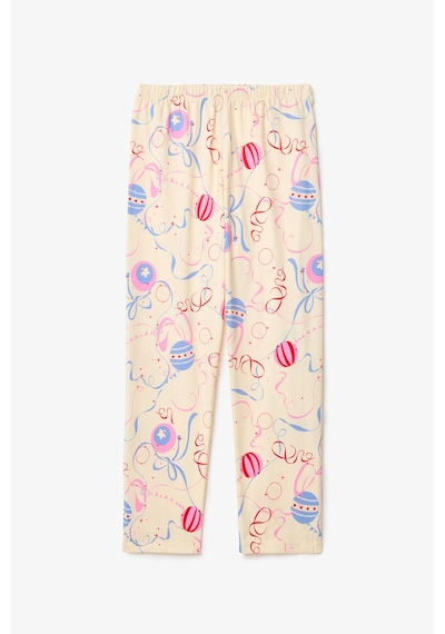 Penti Krem Kız Çocuk Circus Desenli Düğmeli Uzun Kollu Pamuklu Pijama Takımı