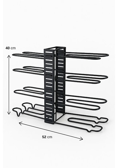 Metal Ayarlanabilir Tava Tencere Raf Farklı Kullanım Düzenleyici 40x52cm Siyah