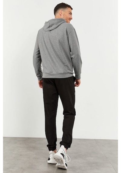 Tommy Life Gri Melanj - Siyah Kapüşonlu Kanguru Cep Lastik Paça Erkek Oversize Eşofman Takımı - 85117 Gri - Siyah