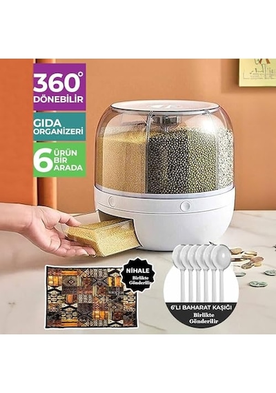 Bakliyat Organizeri, Bakliyat Saklama Kabı, 6 Kg Kapasiteli Styles Gıda Ve Bakliyat Saklama Kabı 6 Gözlü 6kg Diğer
