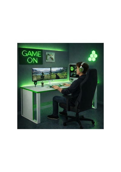 Trex Oyuncu Masası Gaming Bilgisayar Masası Geniş Çalışma Alanlı Modern Pc Masası Beyaz Yeşil Trex Oyuncu Masası Gaming Bilgisayar Masası Geniş Çalışma Alanlı Modern Pc Masası Beyaz Yeşil
