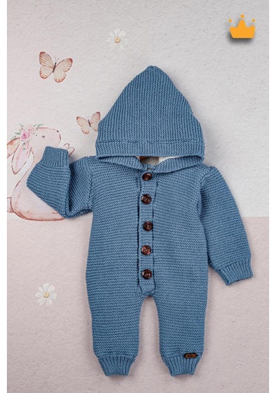 Babyhola Triko İçi Velsoft Kışlık Kalın Kız Erkek Bebek Tulum Gül Kurusu 2809 İndigo