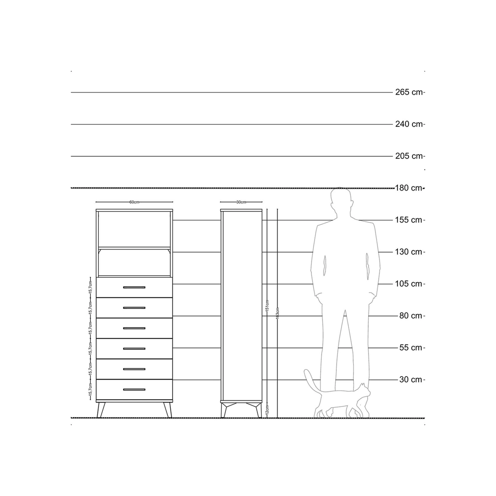 Arges Dolap 2 Raflı 6 Çekmeceli 60x30x163 Antrasit-aytaşı Antrasit