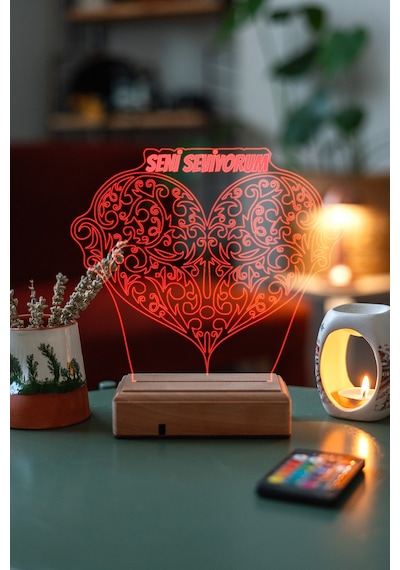 Kişiye Özel Seni Seviyorum Kalp 3D Led Kalp Lamba