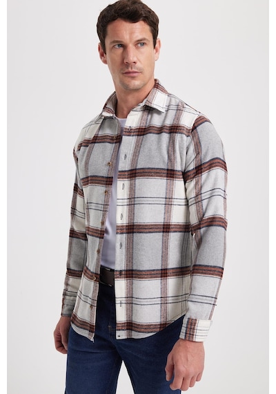 Tudors Erkek Slim Fit Dar Kesim Kareli Kışlık Oduncu Gömlek-42342 Gri