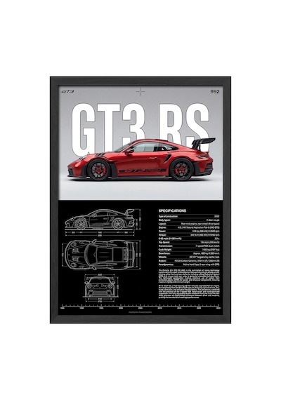 Porsche Gt3 Rs Ahşap Çerçeveli Poster, Dekoratif Araba Duvar Tablosu