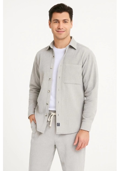 Erkek Kadife Oversize Takım Gömlek Ve Pantolon İkili Set Füme Corduroy Şıklığı, Rahat Ve Zarif Dur Gri