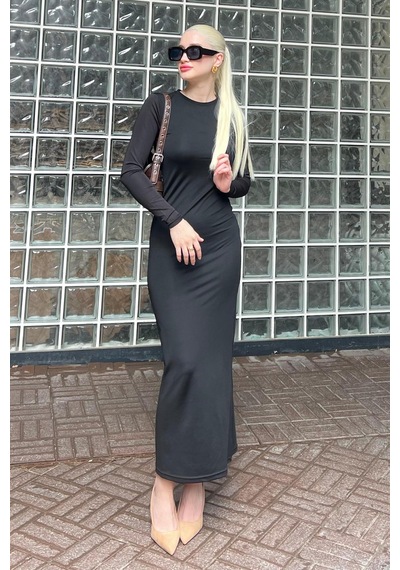 Madmext Siyah Basic Yarım Balıkçı Uzun Kollu Elbise Mg1947-siyah Siyah