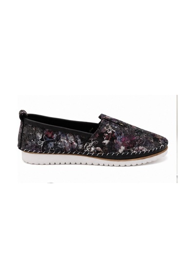 N Napa Shoe Np.108.fç.siyah Deri Sneaker Napa Shoe Kadın Hakiki Deri Comfort Günlük Ayakkabı Çiçek Desenli Siyah