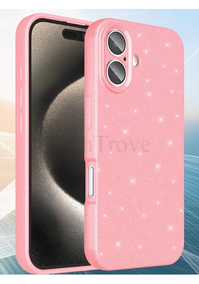Apple İphone 16 Kılıf Kamera Korumalı Parlak Simli Lüks Kapak - Pembe