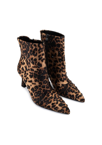 Tamer Tanca Kadın Saten Leopar Topuklu Bot 735 8794 Bn Bot Sk25-26 Leopar Leopar