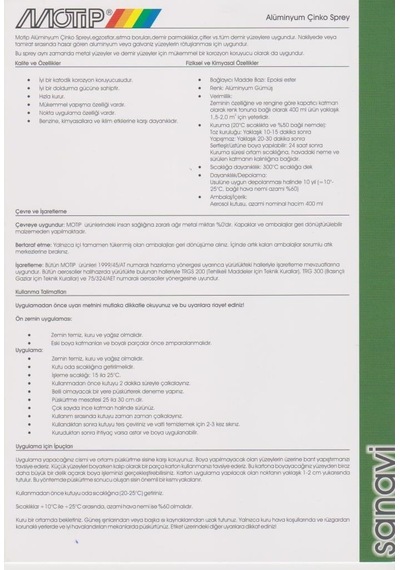 Motip Alüminyum Çinko Sprey 400 ML - Aluzinc Spray