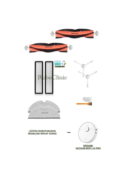 Dreame Vacuum Mop L10 Pro Beyaz Robot Süpürge Uyumlu Fırça,hepa Filtre,mop Set-10 Parça